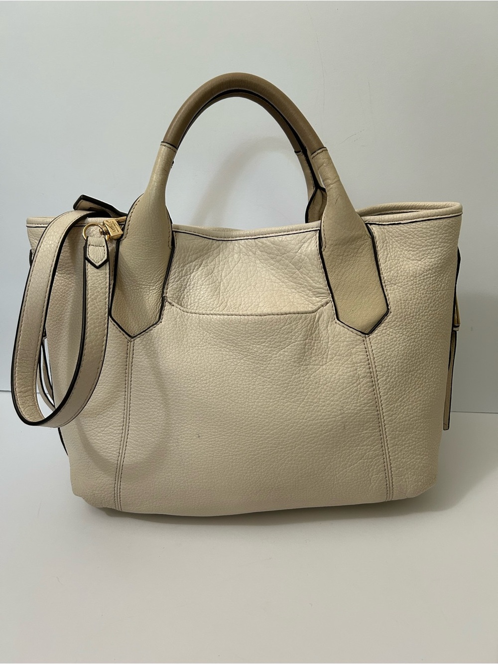 Aimee Kestenberg Pebbled Cream Leather Satchel/Crossbody with Gold Hardware - Picture 2 of 16